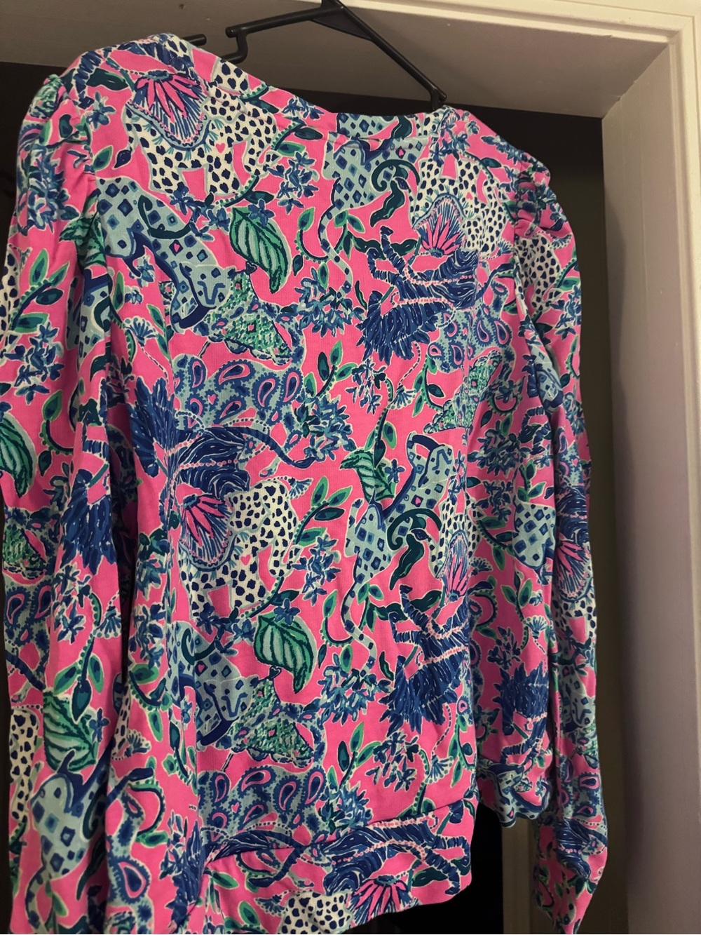 Lilly Pulitzer Pink Floral & Blue Leaf Long Sleeve Top